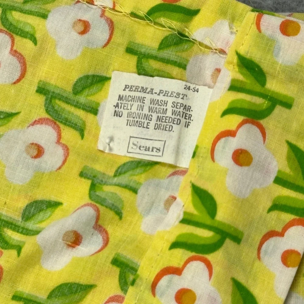 Vintage Sears Perma-Prest Holly Hobbie Style Yellow Floral Valance & Panels Set